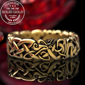 Gold Celtic Dragon Wedding Ring, Womens Wedding Band, Norse Wedding Ring, Viking Wedding Ring, Platinum Dragon Ring, Gold Dragon Ring, 1191
