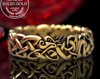 Gold Celtic Dragon Wedding Ring, Womens Wedding Band, Norse Wedding Ring, Viking Wedding Ring, Platinum Dragon Ring, Gold Dragon Ring, 1191