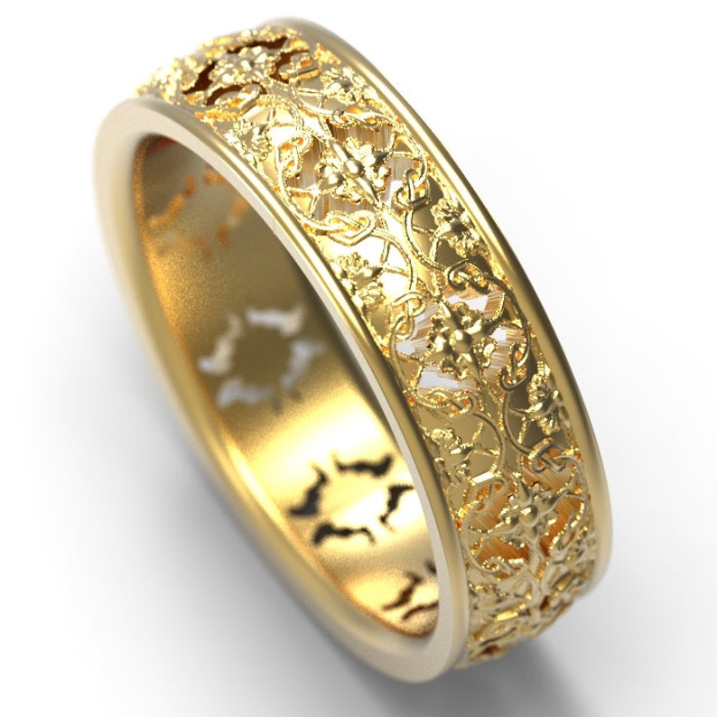 Gold Art Nouveau Band Trellis and Vine Ring Botanical | Etsy