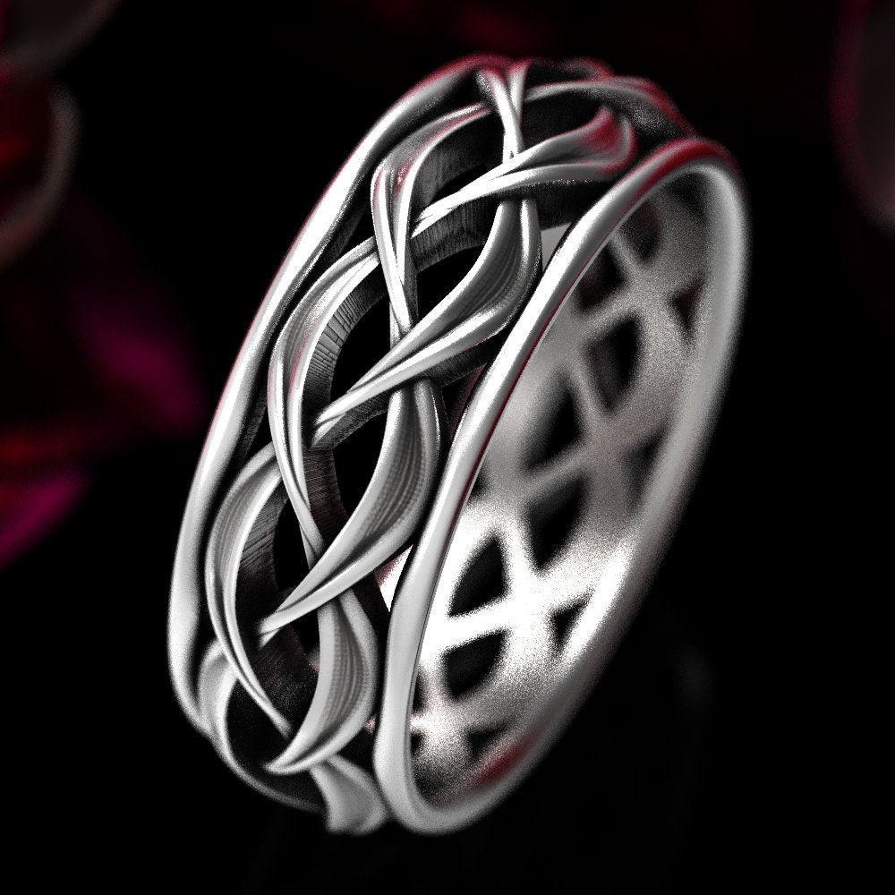 Mens Celtic Ring, Sterling Silver Celtic Wedding Band, Mens Silver Ring