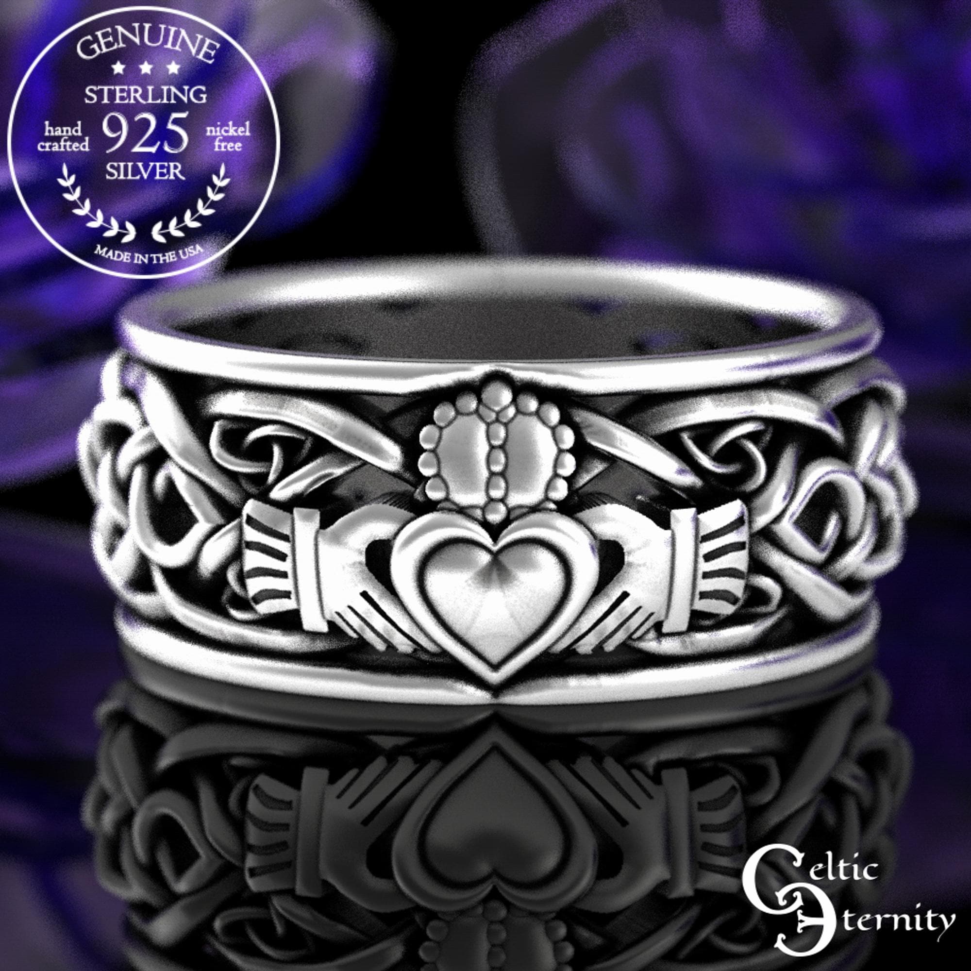 Mens silver claddagh ring discount