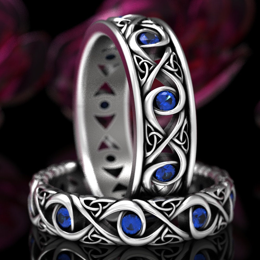 Celtic Knot Ring With Sapphires, Sterling Infinity Knot Ring, Trinity ...