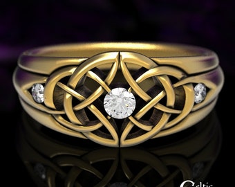 Gold Statement Ring, Mens Moissanite Ring, Moissanite Gold Ring, Mens Celtic Ring, Mens Gold Wedding Band, Moissanite Wedding Ring, 1601