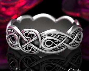 Celtic Trinity Ring, Sterling Silver Celtic Wedding Ring, Intricate Celtic Silver Ring, Ornate Silver Ring, Sterling Infinity Ring, 1412