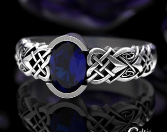 Silver Celtic Engagement Ring, Sapphire Engagement Ring, Heart Engagement Ring, Celtic Wedding Ring, Unique Engagement Ring, 3017