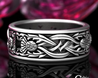 Sterling Men Thistle Ring, Scottish Thistle Wedding Ring, Braided Thistle Ring, Silver Thistle Wedding Ring, Silver Irish Thistle Ring, 1942