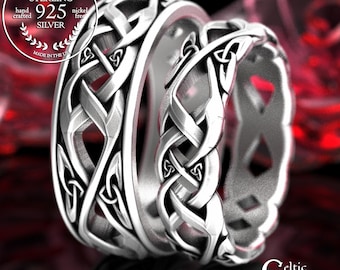 His & Hers Irish Wedding Ring Set, Sterling Celtic Matching Trinity Rings, Couples Irish Anniversary, Silver Scottish Jewelry, 2136 2137