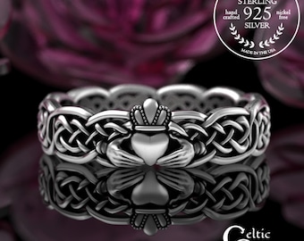 Woman's Sterling Claddagh Ring, Simple Celtic Ring, Scottish Crown Heart Ring, Classic Irish Handfasting, Celtic Bride Wedding Band, 3220