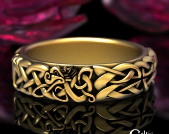 10K Celtic Dragon Wedding Ring, Womens Dragon Ring, 10K Norse Wedding Ring, Viking Wedding Ring, Norse Dragon Ring, Gold Dragon Ring, 1924