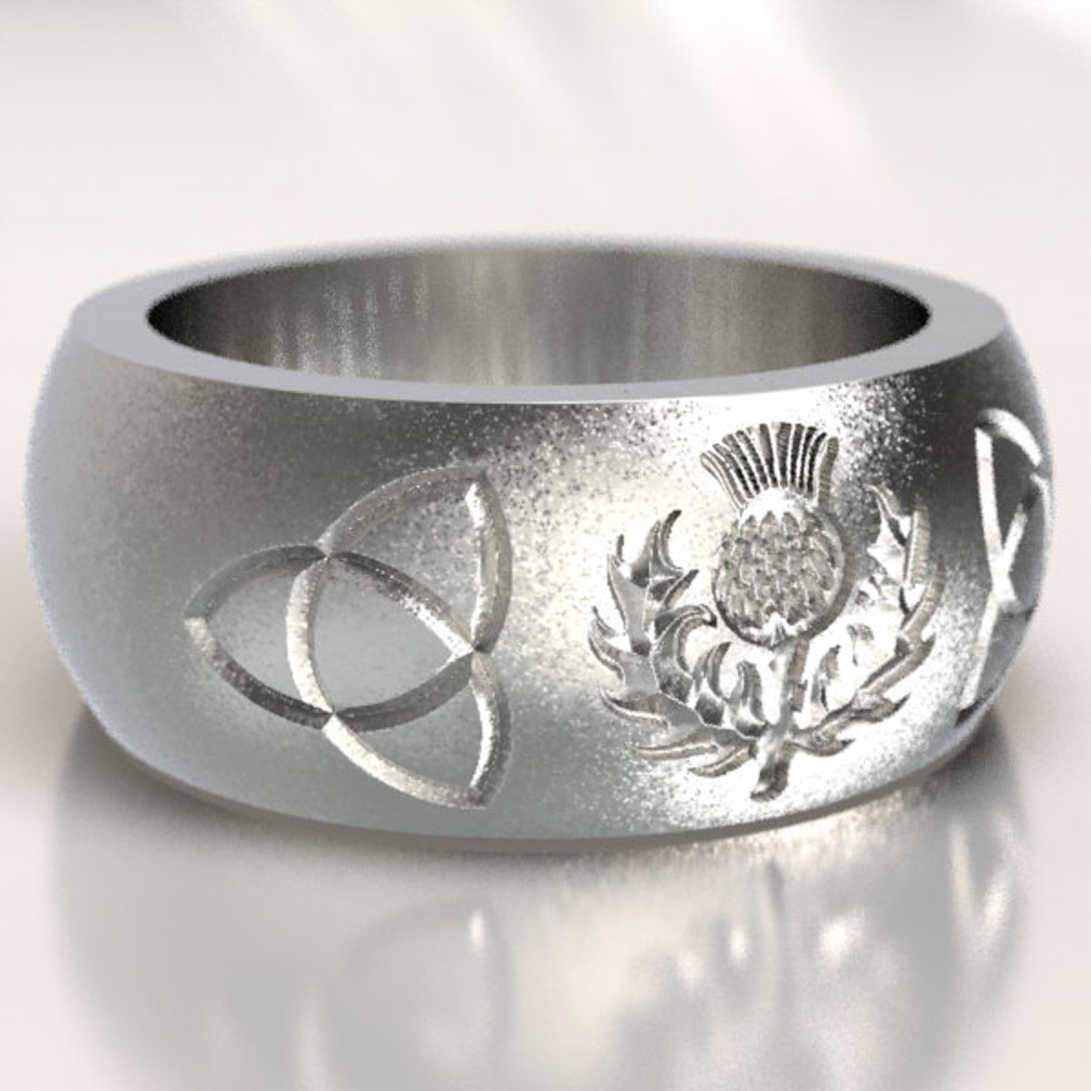 Scottish Thistle Ring with Trillian Engraved Celtic Knots Ring Etsy