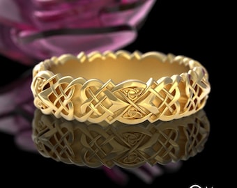 Woman's Gold Irish Heart Knotwork Ring, 10K Celtic Bride Eternal Weave Ring, 14K Gold Forever Love Wedding Band, 18K Marriage Vow Ring, 4013