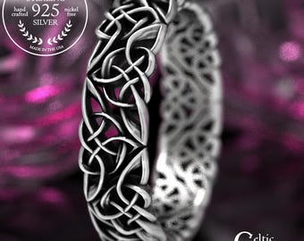 Sterling Celtic Wedding Band, Love Heart Wedding Ring, Elf Wedding Ring, Unique Wedding Ring, Modern Silver Wedding Ring, Knotwork Ring 1424