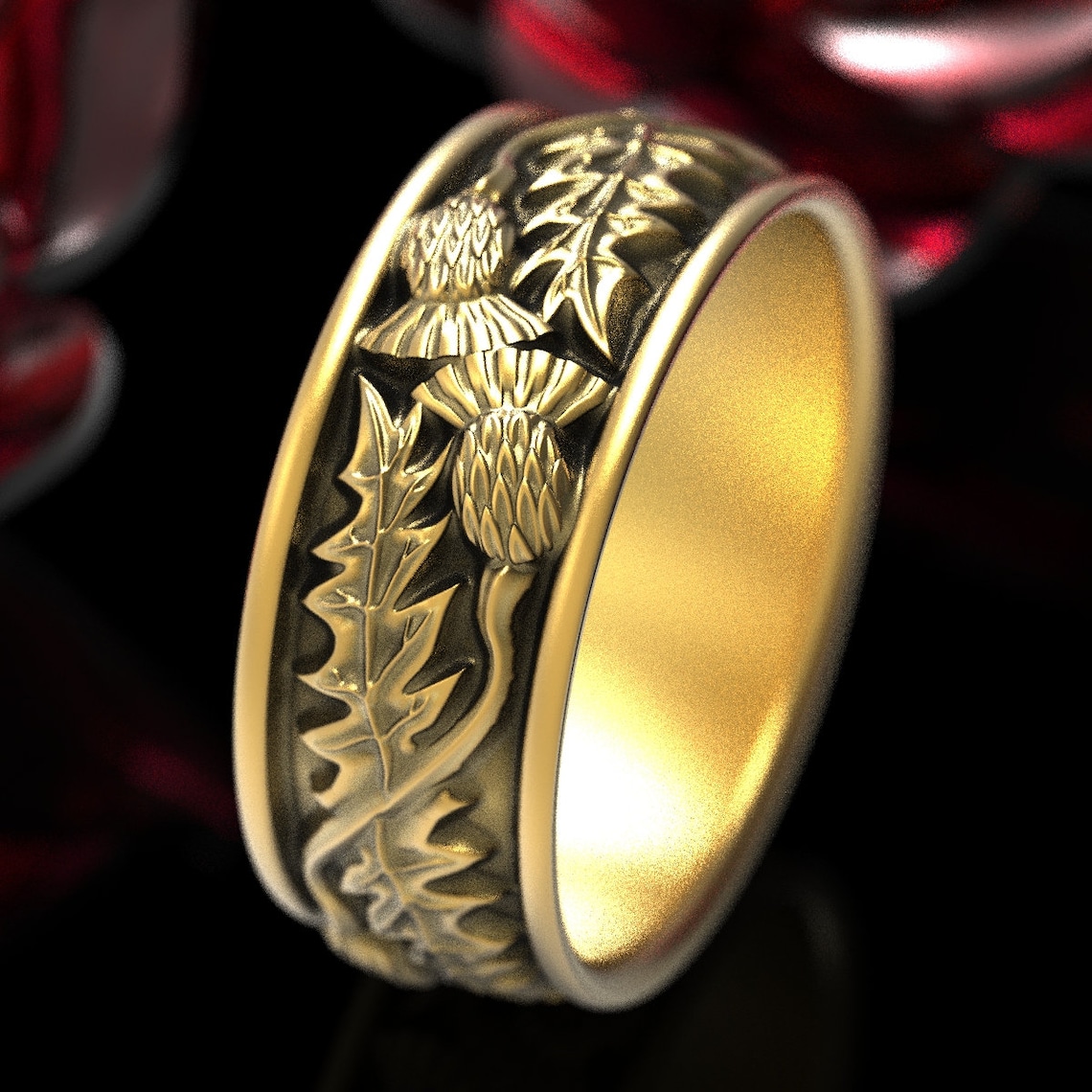 Gold Thistle Ring Scottish Ring made in 10K 14K or 18K Gold Etsy