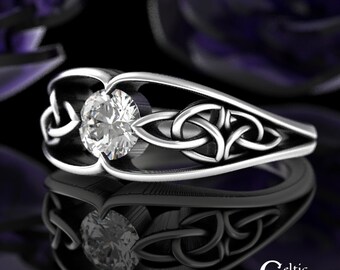 Moissanite Platinum Engagement Ring, White Gold Engagement Ring, Celtic Platinum Ring, Moissanite Engagement Ring, Moissanite Celtic 1048