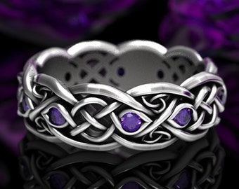 Infinity Amethyst Wedding Band, Sterling Silver Celtic Knot Ring, Amethyst Wedding Band, Silver Amethyst Ring, Silver Celtic Ring, 1052