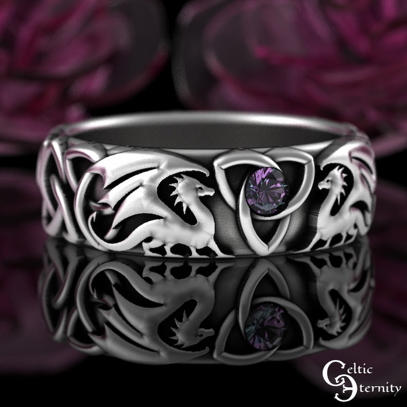Alexandrite His Hers Dragon Wedding Ring Set, Sterling Matching Norse ...