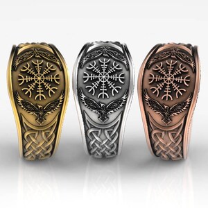 Gold Viking Signet Ring, White Gold Viking Wedding Band, Platinum Raven Ring, Gold Magical Jewelry, Platinum Pagan Ring, Viking Sigil, 1160 image 7
