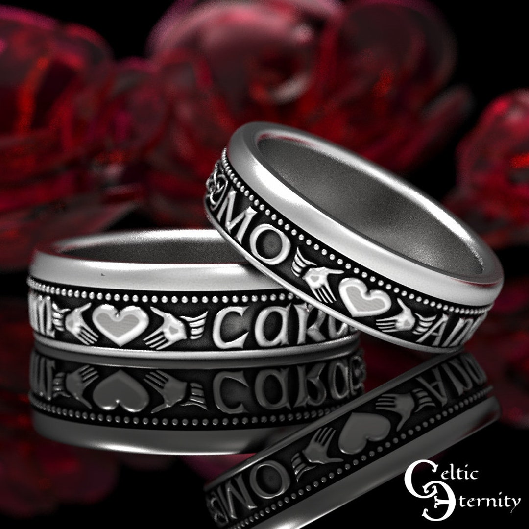 Irish Soulmate Rings, Gaelic Wedding Rings, Matching Claddagh