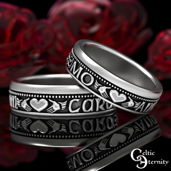 Irish Soulmate Rings, Gaelic Wedding Rings, Matching Claddagh Rings, Sterling Silver Claddagh Wedding Ring Set, His Hers Irish Rings, 1542