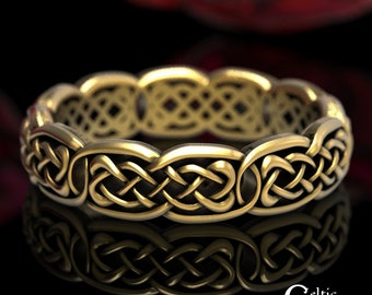 Unique Knotwork Ring, Womens Celtic Wedding Band, Gold or Platinum Wedding Ring, Womans Wedding Ring, White Gold Celtic Wedding Ring, 1581