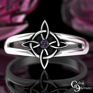 Alexandrite Celtic Ring, Sterling Irish Goddess Ring, Witch Knot Ring, Silver Goddess Ring, Lady&#39;s Celtic Alexandrite Handfasting Ring, 9924
