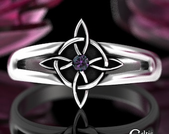 Alexandrite Celtic Ring, Sterling Irish Goddess Ring, Witch Knot Ring, Silver Goddess Ring, Lady's Celtic Alexandrite Handfasting Ring, 9924