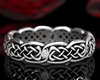 Narrow Celtic Ring, Moissanite Wedding Ring, Womans Wedding Band, Sterling Silver Moissanite Wedding Band, Celtic Wedding Ring, 1582