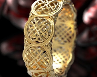 Gold Celtic Wedding Ring With Protection Knot, Celtic Shield Knot Ring Made in 10K 14K 18K Gold or Platinum, Bold Classic Celtic Ring 1281