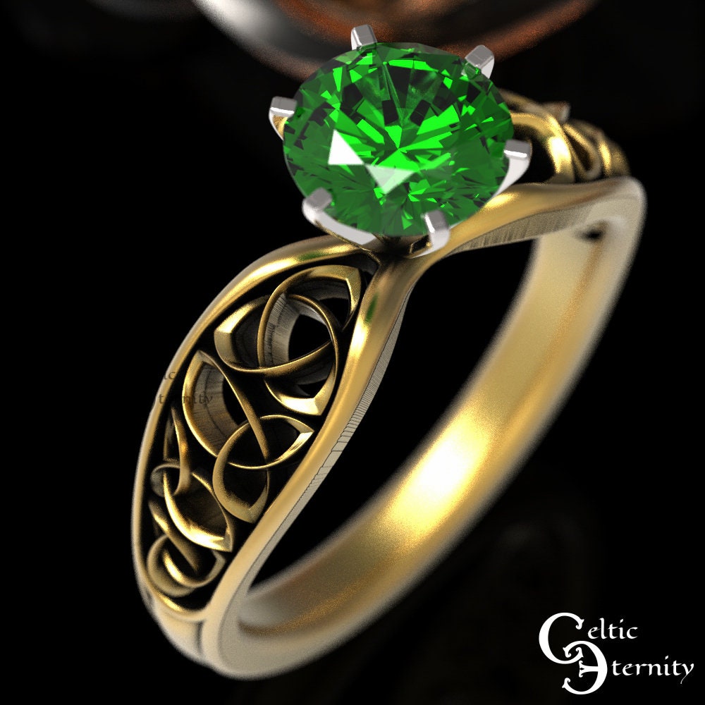 Diamond and Emerald Trinity Knot Engagement Ring - Celtic Engagement Rings  - Rings from Ireland