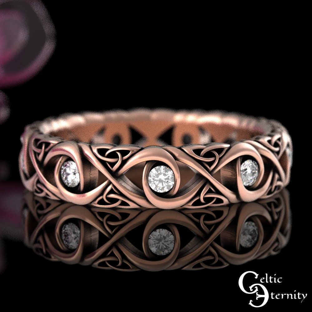 Moissanite Rose Gold Celtic Wedding Ring 10K Rose Gold Celtic