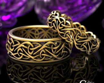 Gold Trinity Wedding Band Set, Celtic Couples Gold Rings, White Gold Celtic Matching Rings, Celtic Platinum Ring Set, Gold Trinity 1813 1818