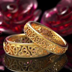 Gold or Platinum Triquetra Wedding Rings, Trinity Knot Handfasting Ring Set, Triad Knot Union Rings, Unity Knot Anniversary Bands, 200 201