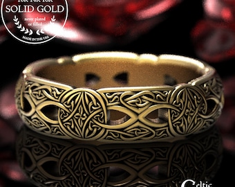 Celtic Wedding Band, Eternity Love Shield Ring, 10K 18K Gold or Platinum, Infinity Wedding Band, Irish Wedding Ring, 1407