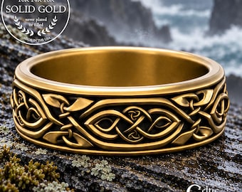 10K Yellow/White Gold Irish Knotwork Ring, 14K 18K Rose Gold Celtic Woven Infinity Design, Platinum Trinity Ring for Scottish Groom, 2006