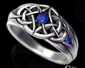 Sapphire Statement Ring, Silver Statement Ring, Celtic Sapphire Ring, Sterling Silver Celtic Ring, Sapphire Celtic Ring, 1601