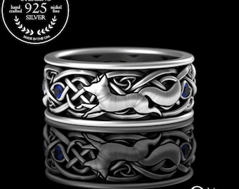 Sterling Silver Faoladh Spirit Ring, Sterling Fox Wedding Ring,  Celtic Path Finder Ring, Sterling Kitsune Ring, Reynard Band, 3198