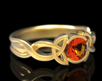 Orange Sapphire Engagement Ring, Gold Celtic Wedding Ring, Orange Engagement Ring, Celtic Engagement Ring, Platinum Engagement Ring, 405