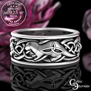 Mens Otter Wedding Ring, Sterling Celtic Ring, Celtic Otter Ring, Otter Wedding Band, Irish Otter Ring, Mens Scottish Wedding Ring, 3029