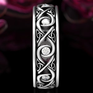 Celtic Moissanite Wedding Ring, Mens Infinity Knot Wedding Band, Sterling Celtic Wedding Ring, Moissanite Wedding Band, Infinity Knot 1410 image 4