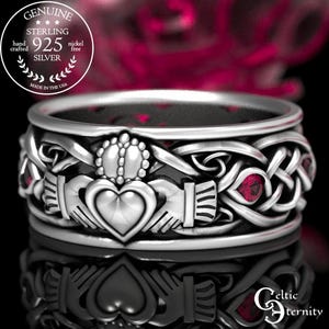 Anillo Claddagh celta de plata de ley para hombre con rubí, anillo de bodas Claddagh moderno, anillo con nudo de la trinidad y manos de corona, anillo de amor irlandés de plata, 1688