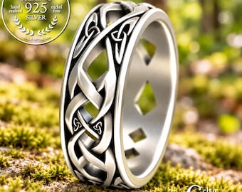 Groom's Celtic Knot Ring, Sterling Irish Weave Wedding Band, Men's Scottish Anniversary, Welsh Trinity Jewelry, 2137
