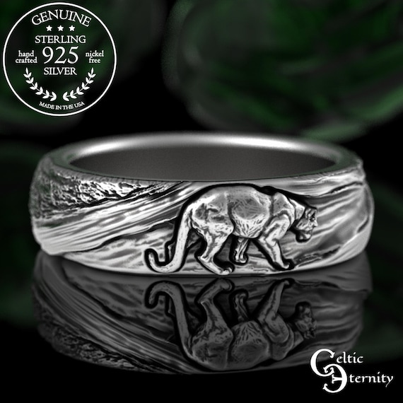 Sterling Mountain Lion Ring, Silver Cougar Jewelry, Sterling Puma