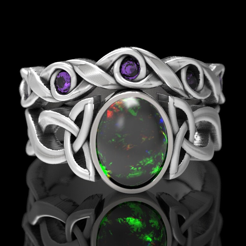 Opal & Amethyst Engagement Ring Set Sterling Silver Celtic Etsy