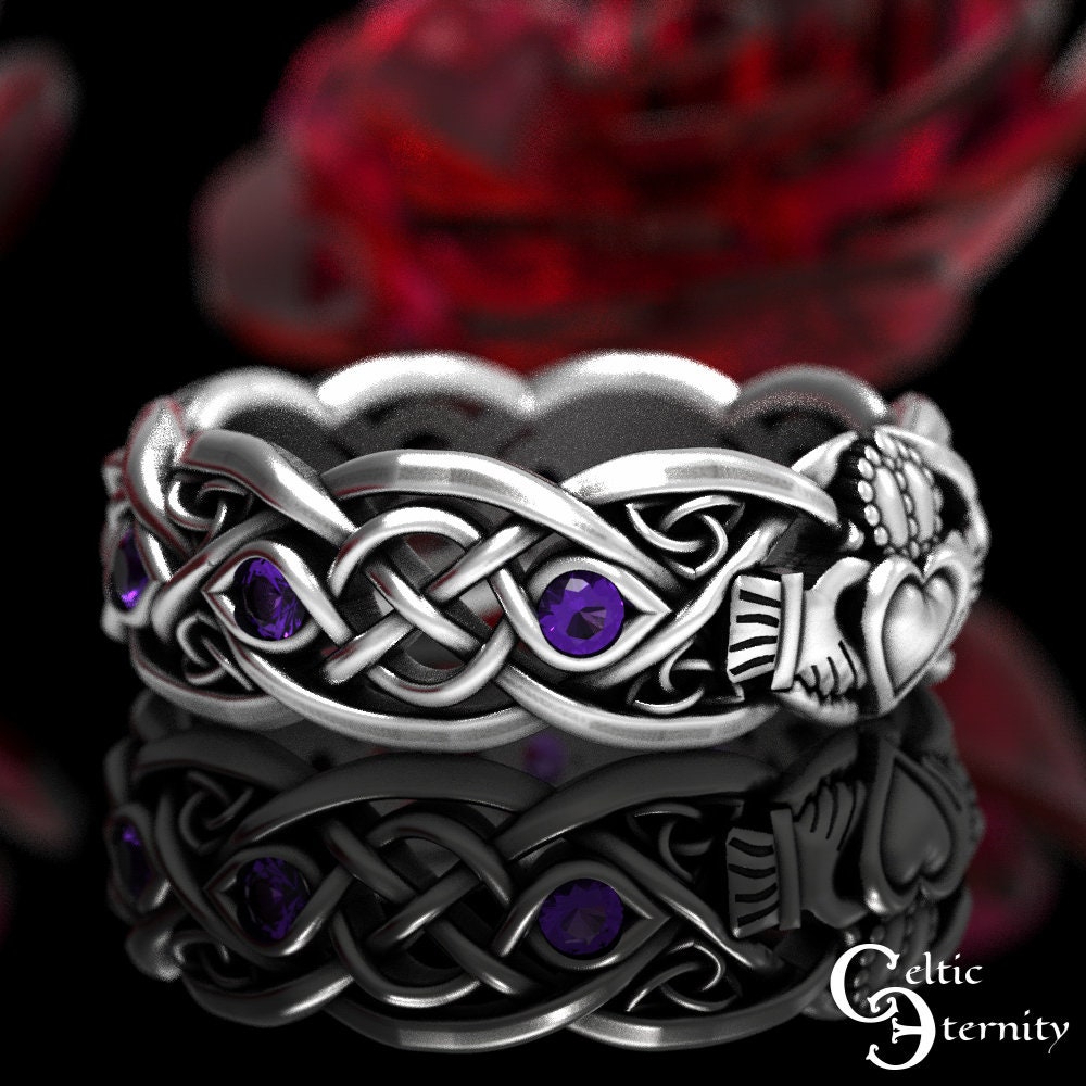 Amethyst claddagh ring sterling silver deals