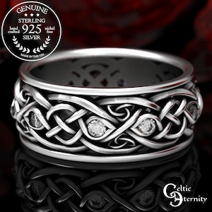 Infinity Wedding Band With Moissanites, 925 Sterling Silver Celtic Ring, Unique Wedding Ring, Celtic Wedding Band, Handcrafted Size, 1096