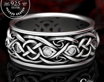 Infinity Wedding Band With Moissanites, 925 Sterling Silver Celtic Ring, Unique Wedding Ring, Celtic Wedding Band, Handcrafted Size 1096