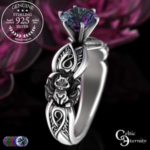 Alexandrite 9-Tail Fox Solitaire Ring, Sterling Bridal Foxes Ring, Kitsune Engagement Ring, Celtic Fox Wedding Ring, Vixen Proposal, 3235