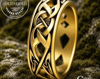 Scottish Groom's Gold Wedding Band - 10K 14K 18K Platinum, White Gold Men's Braided Irish Ring, Woven Trinity Knot Celtic Jewelry, 2137