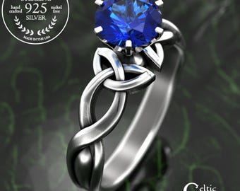 Classic Irish Trinity Knot Engagement Ring, Sterling Silver & Sapphire Celtic Solitaire Porposal Ring, Elegant Solitaire Engagement, 1982