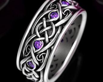 Sterling Silver Infinity Wedding Ring, Celtic Amethyst Wedding Band, Unique Celtic Wedding Ring, Celtic Wedding Band, Handcrafted Ring, 1096